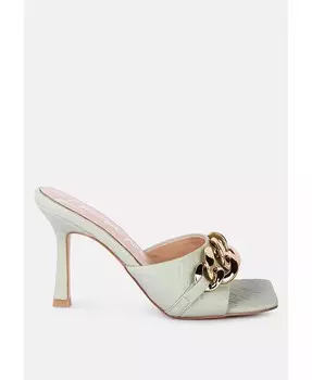 Женские стеганые босоножки «русалка», украшенные металлизированной цепочкой London Rag, зеленый