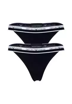 Женские стринги, 2 шт. - ICON LOGOBAND, Т-образные стринги, хлопок стрейч EMPORIO ARMANI, черный