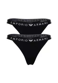 Женские стринги, 2 шт - ICONIC LOGOBAND, Т-образные стринги, хлопок стрейч EMPORIO ARMANI, черный