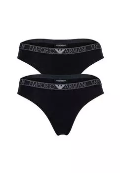 Женские стринги, 2 шт. в упаковке - ESSENTIAL STUDS LOGO, стринги, хлопок стрейч EMPORIO ARMANI, черный
