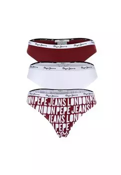 Женские стринги, 3 шт. в упаковке - CLASSIC THONG AO, логотип по всей поверхности, нижнее белье, полиэстер, пояс с логотипом Pepe Jeans, красный