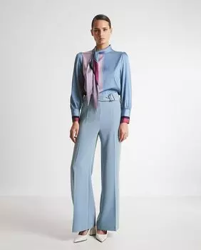 Женские струящиеся брюки с центральной резинкой и застежкой на пряжку Trucco, светло-синий