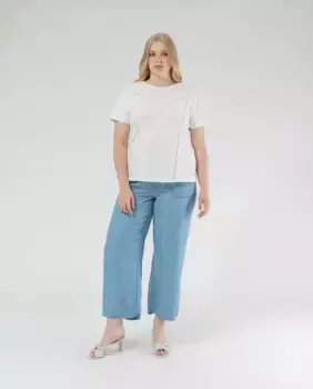 Женские струящиеся брюки с вышивкой на карманах October, синий