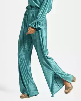 Женские струящиеся брюки с завышенной талией и эластичной резинкой на талии Alma en Pena, бирюзовый