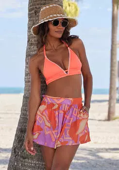 Женские струящиеся шорты с узором LASCANA, оранжевый/розовый