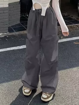 Женские суперсвободные широкие брюки с поясом, заниженной талией и большими карманами Dazy, серый