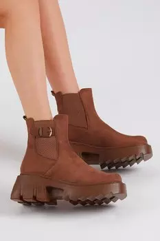 Женские светло-коричневые замшевые удобные ботинки с эластичной пряжкой TONNY BLACK