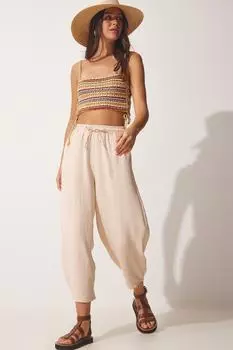 Женские светло-кремовые брюки Ayrobin Shalwar Happiness stanbul, бежевый
