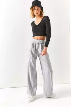 Женские светло-серые зимние брюки с высокой талией на липучке Olalook, серый