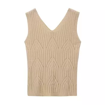 Женские свитера без рукавов с V-образным вырезом, жилет, повседневный вязаный пуловер, майки, летняя рубашка на бретельках Kojooin, цвет Light Khaki