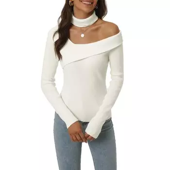 Женские свитера с длинными рукавами и v-образным вырезом-чокером, приталенные топы-свитера Seta T, белый