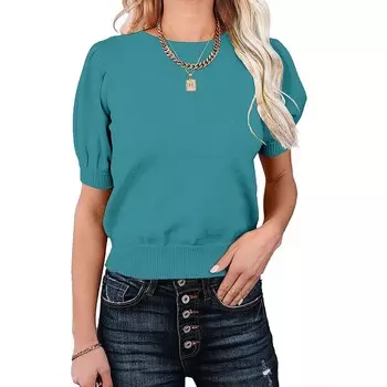 Женские свитера с круглым вырезом, базовый вязаный пуловер, легкие однотонные повседневные свитера, блузка MISSKY, цвет Diamond Green