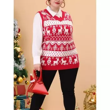 Женские свитера-жилеты больших размеров с узором «гусиные лапки» и V-образным вырезом Agnes Orinda, черный/белый