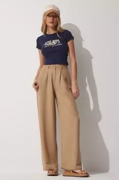 Женские свободные повседневные брюки светло-коричневого цвета Happiness stanbul, бежевый