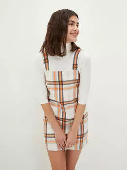 Женские свободные топы с квадратным воротником и клетчатыми ремешками LCW Casual