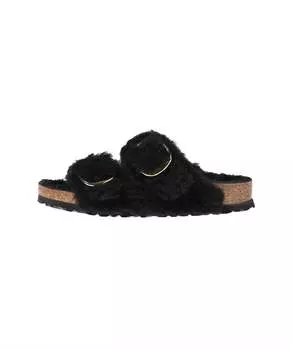 Женские тапочки Arizona с большой пряжкой Teddy Rivet черного/золотого цвета Birkenstock