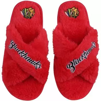 Женские тапочки FOCO Chicago Blackhawks с перекрестными шлепанцами с надписью
