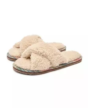 Женские тапочки из искусственного шерпа с перекрестными ремешками, домашняя/уличная домашняя обувь Feelgoodz, бежевый