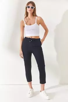 Женские темно-синие брюки-морковки с эластичным поясом и карманами Olalook, темно-синий