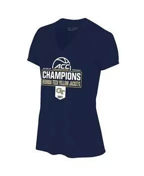 Женские темно-синие желтые куртки Georgia Tech 2021 ACC Мужская баскетбольная конференция турнира Чемпионы Раздевалка Футболка с v-образным вырезом The Victory, синий