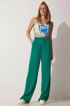 Женские темно-зеленые свободные брюки Ayrobin Palazzo Happiness stanbul, зеленый