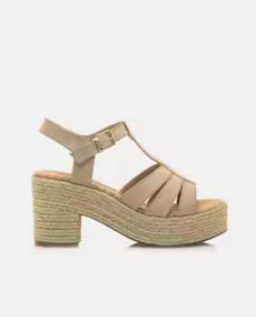 Женские текстильные босоножки на платформе и блочном каблуке Mustang, цвет Topo