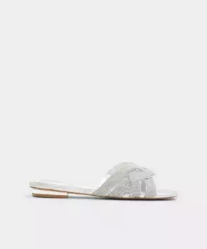 Женские текстильные босоножки на плоской подошве с квадратным носком Aldo, серебряный