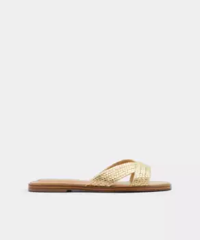 Женские текстильные босоножки на плоской подошве с круглым носком Aldo, золотой