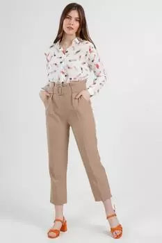Женские тканевые брюки с завышенной талией и поясом Pattaya, бежевый