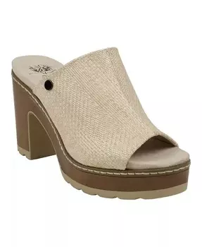 Женские тканые босоножки на деревянной платформе алого цвета на каблуке GC Shoes, бежевый