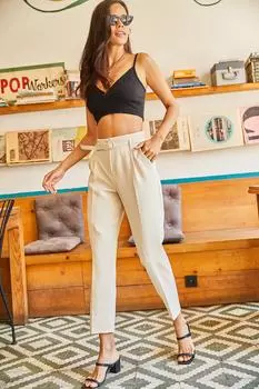 Женские тканые брюки-морковки из атласа с тонким покрытием и поясом, карманами Olalook, бежевый