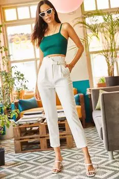 Женские тканые брюки-морковки с белым поясом Olalook, белый