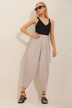 Женские тканые брюки шалвар с высокой талией и камнем Trend Alaat Stili, серый