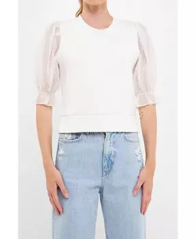 Женские толстовки с прозрачными короткими рукавами English Factory, белый