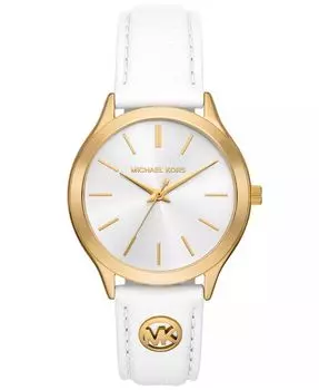 Женские тонкие белые кожаные часы с тремя стрелками, 38 мм Michael Kors, белый