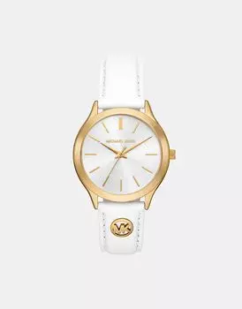Женские тонкие часы Michael Kors Runway с тремя стрелками, белые кожаные — БЕЛЫЕ