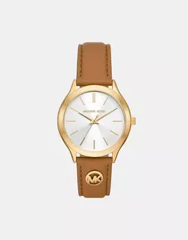 Женские тонкие часы Michael Kors Runway с тремя ручками из кожи – КОРИЧНЕВЫЕ
