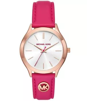 Женские тонкие часы Michael Kors с тремя стрелками и темно-розовым кожаным ремешком для подиума, розовый