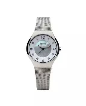 Женские тонкие часы с сеткой из нержавеющей стали и солнечной батареей Bering, серебро