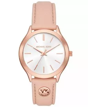 Женские тонкие розовые кожаные часы с тремя стрелками для подиума, 38 мм Michael Kors, розовый