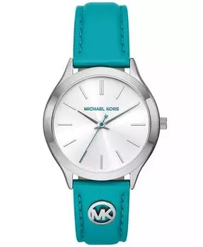 Женские тонкие синие кожаные часы Santorini с тремя стрелками, 38 мм Michael Kors, мультиколор