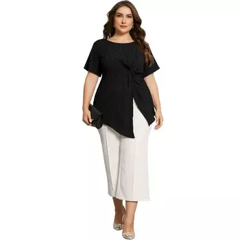 Женские топы больших размеров, футболка с круглым вырезом, короткими рукавами и нерегулярным краем, с закрученным узлом Agnes Orinda, зеленый