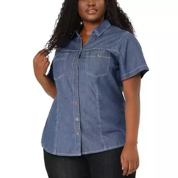Женские топы для тренировок больших размеров, джинсовые рубашки на пуговицах с нагрудным карманом Agnes Orinda, черный