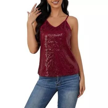 Женские топы на бретелях с блестками, повседневная модная бретелька без рукавов с v-образным вырезом, блестками и блестками MISSKY, цвет Wine Red