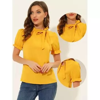 Женские топы с галстуком-бабочкой, элегантная офисная блузка с короткими рукавами ALLEGRA K, розовый