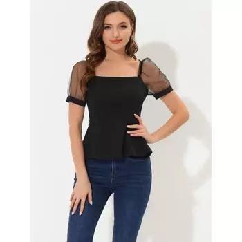 Женские топы с квадратным вырезом и пышными рукавами и баской ALLEGRA K, белый