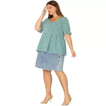 Женские топы в стиле бебидол с короткими рукавами и баской с рюшами Agnes Orinda, синий