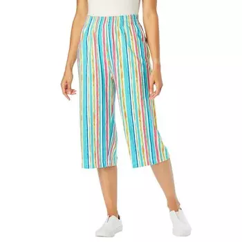 Женские трикотажные капри больших размеров с эластичной резинкой на талии для женщин больших размеров Woman Within, цвет White Multi Watercolor