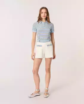 Женские трикотажные шорты с джинсовыми деталями Maje, белый