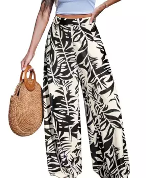 Женские тропические брюки с цветочным принтом и широкими штанинами Cupshe, черный